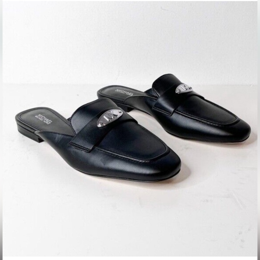 Michael Michael Kors BNWT "Ashley" black logo plate mules women NEW